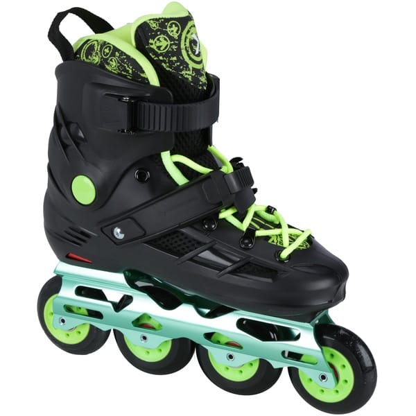 Vista 2 Patins Oxer Freestyle - In Line - Freestyle / Slalom - ABEC 9 - Base de Alumínio Oxer PRETO/VERDE CLA