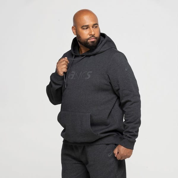 Vista 2 Blusa de Moletom Masculina ASICS com Capuz Canguru Fechado Fleece ASICS CINZA MESCLA