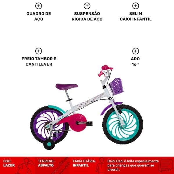Bicicleta Infantil Aro 16 Caloi Ceci - Freios Cantilever e Tambor - 2