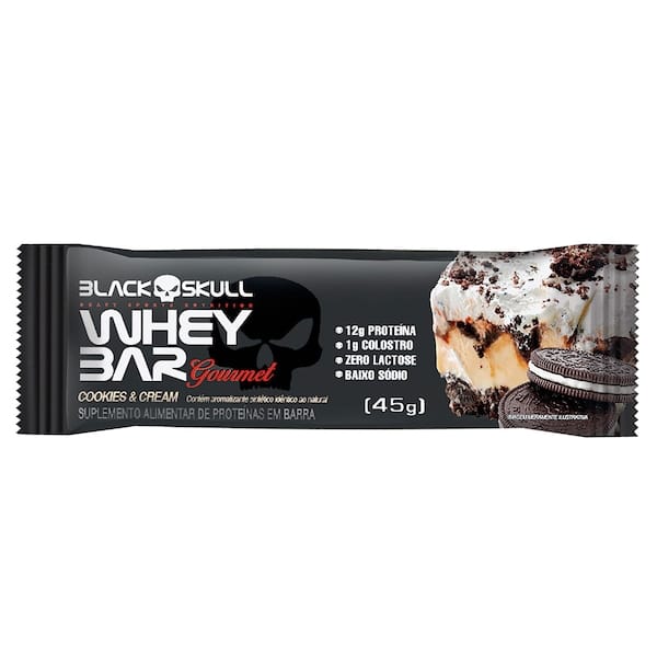 Barra de Proteína Black Skull Whey Bar Gourmet Cookies & Cream 45g