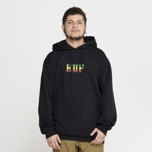 Vista 2 Blusa de Moletom Huf com Capuz Careca Righteous HUF PRETO