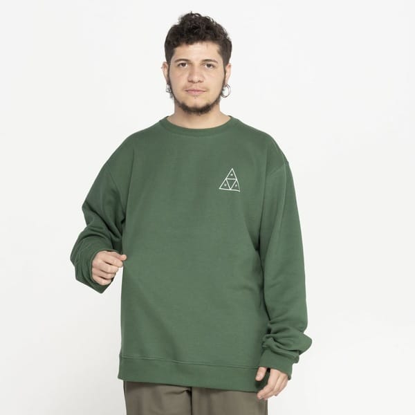 Vista 2 Blusa de Moletom Huf Careca Essentials TT Crew HUF VERDE