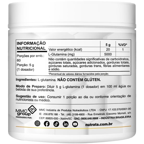 Vista 2 Glutamina Nutrata Imuno Day - 300 g Nutrata NAO SE APLICA