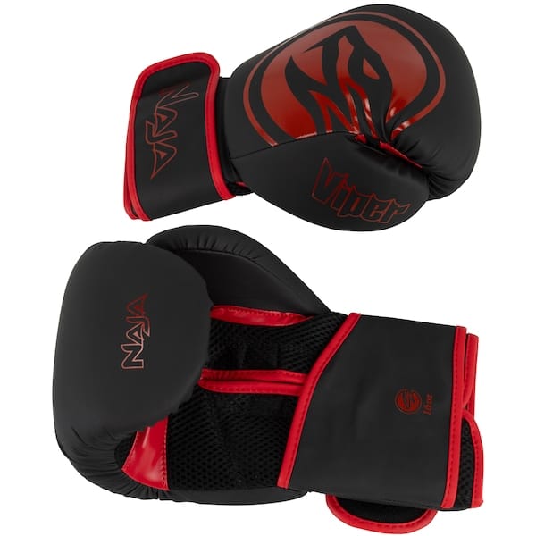 Vista 2 Luvas de Boxe Muay Thai Naja Viper 16 OZ Adulto Naja PRETO/VERMELHO