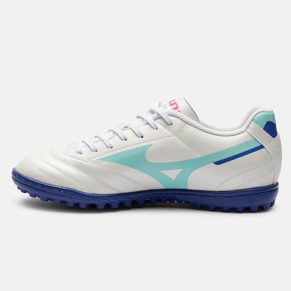 Vista 2 Chuteira Society Mizuno Morelia Club AS Adulto Mizuno BRANCO/AZUL CLA