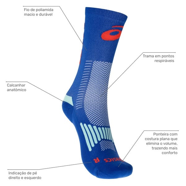 Vista 2 Meia Para Corrida Rally Crew 21k Cano Alto Tamanho 34-38 ASICS Adulto ASICS AZUL/LARANJA