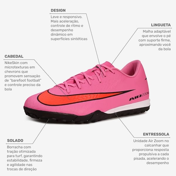 Vista 2 Chuteira Society Nike Zoom Mercurial Vapor 16 Academy Adulto Nike ROXO/VERMELHO