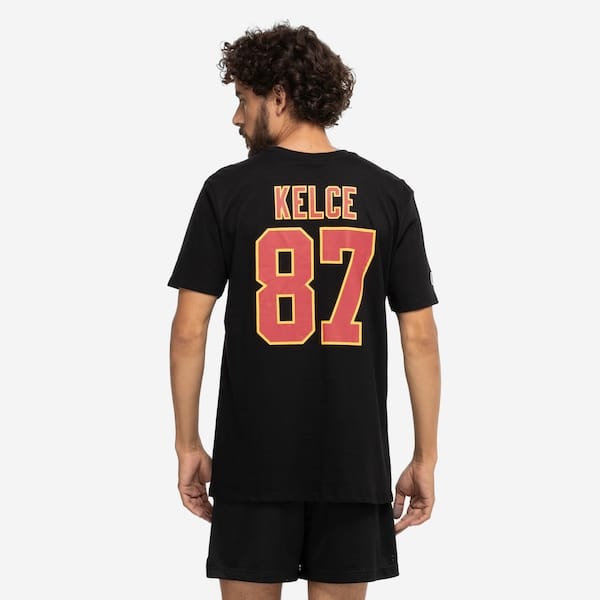 Vista 2 Camiseta do Kansas City Chiefs NFL Masculina Player Kelce NF023 NFL PRETO