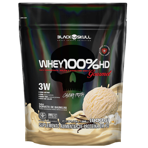 Whey Protein Black Skull Refil Pouch HD Gourmet Sorvete de 900g