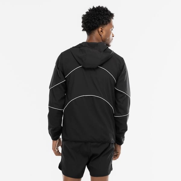 Vista 2 Jaqueta Masculina ASICS Pinstripe Bolsos Seguros Plana ASICS PRETO