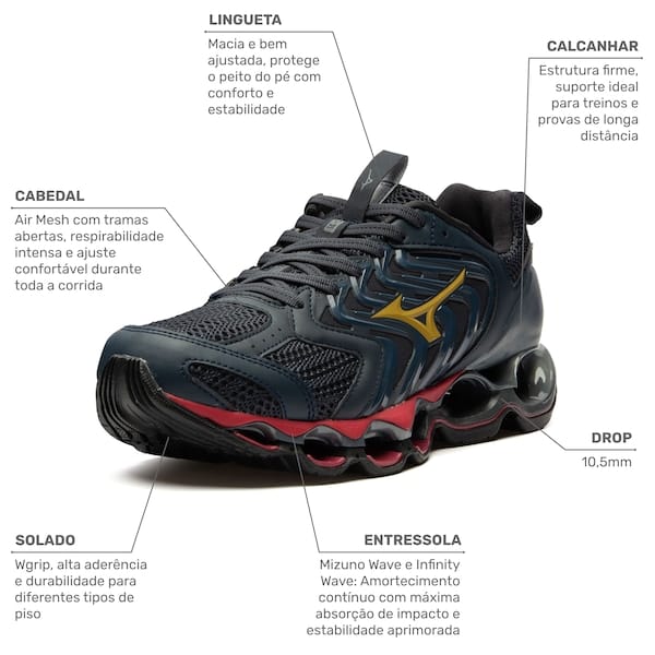 Vista 2 Tênis Mizuno Wave Prophecy 14 S Masculino Mizuno CINZA ESC/OURO