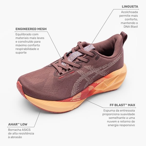 Vista 2 Tênis ASICS Novablast 5 Feminino ASICS MARROM/LARANJA