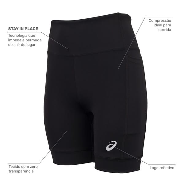 Vista 2 Bermuda ASICS Run Science 5 Bolsos Feminina ASICS PRETO