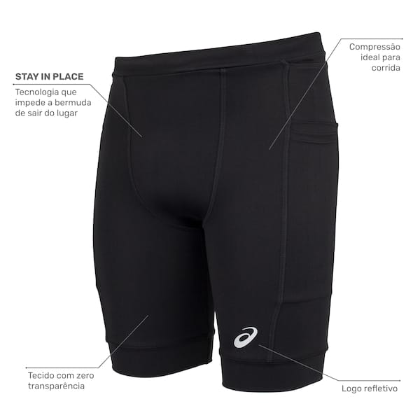 Vista 2 Bermuda ASICS Run Science 5 Bolsos Masculina ASICS PRETO