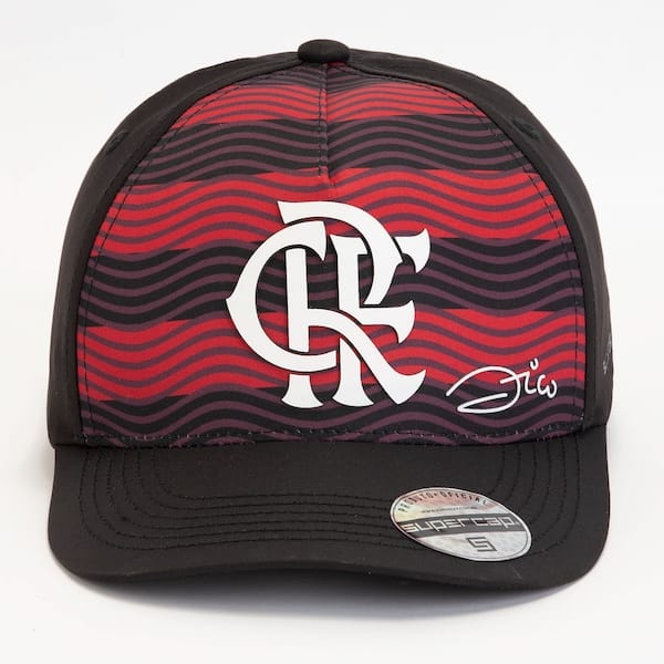 Vista 2 Boné do Flamengo Aba Curva Supercap Zico Snapback Listras Sub Frente e Símbolo Adulto Super Cap PRETO
