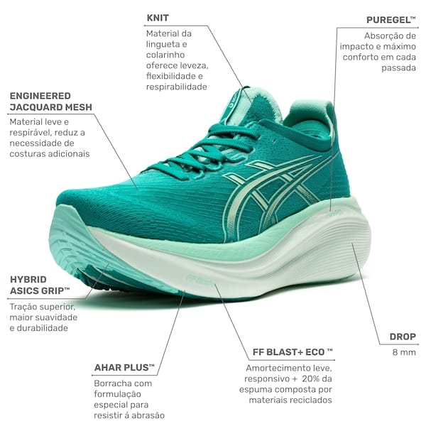 Vista 2 Tênis ASICS Gel-Nimbus 27 Feminino ASICS rosa