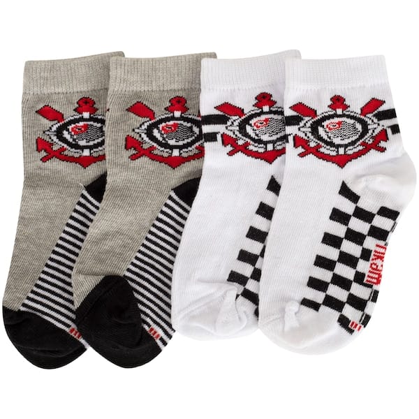 Vista 2 Kit de Meias do Corinthians Rikam Soquete Tamanho 21 ao 24 Rikam BRANCO/CINZA CLARO