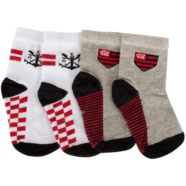 Vista principal Kit de Meias do Flamengo Rikam Soquete Tamanho 21 ao 24 Rikam BRANCO/CINZA CLARO