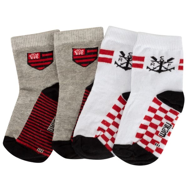 Vista 2 Kit de Meias do Flamengo Rikam Soquete Tamanho 21 ao 24 Rikam BRANCO/CINZA CLARO