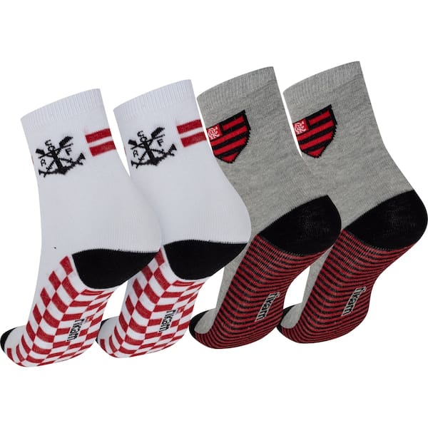 Vista principal Kit de Meias do Flamengo Rikam Soquete Tamanho 29 ao 33 Rikam BRANCO/CINZA CLARO