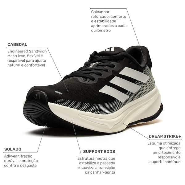 Vista 2 Tênis adidas Supernova Rise 2 Masculino Adidas PRETO/BRANCO