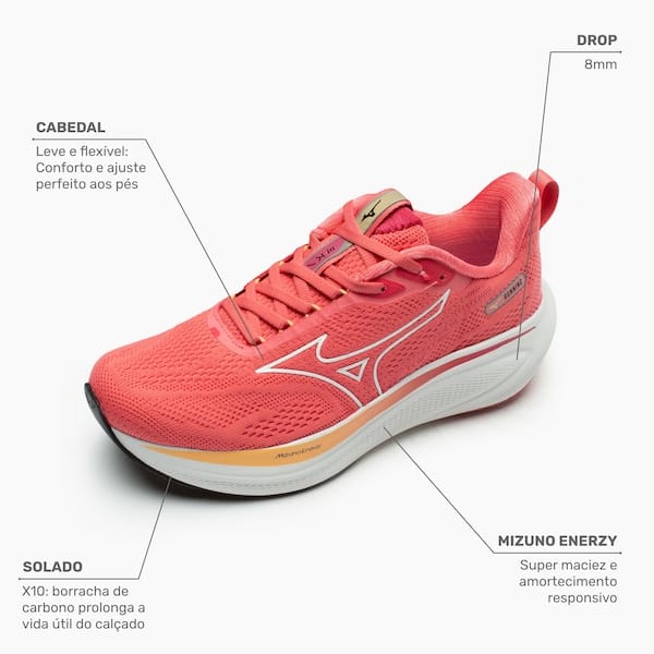 Vista 2 Tênis Mizuno Base Prime Unissex Mizuno CORAL