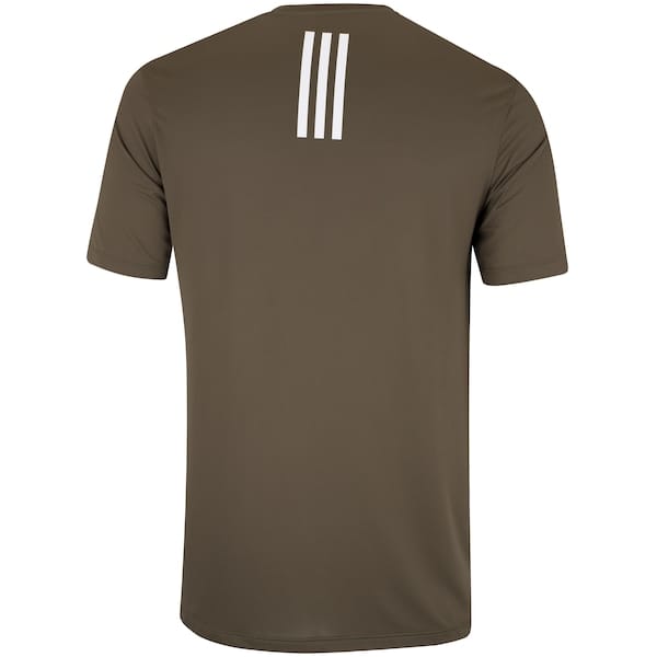 Vista 2 Camiseta Masculina adidas Manga Curta Own The Run 3 Listras Adidas VERDE ESCURO