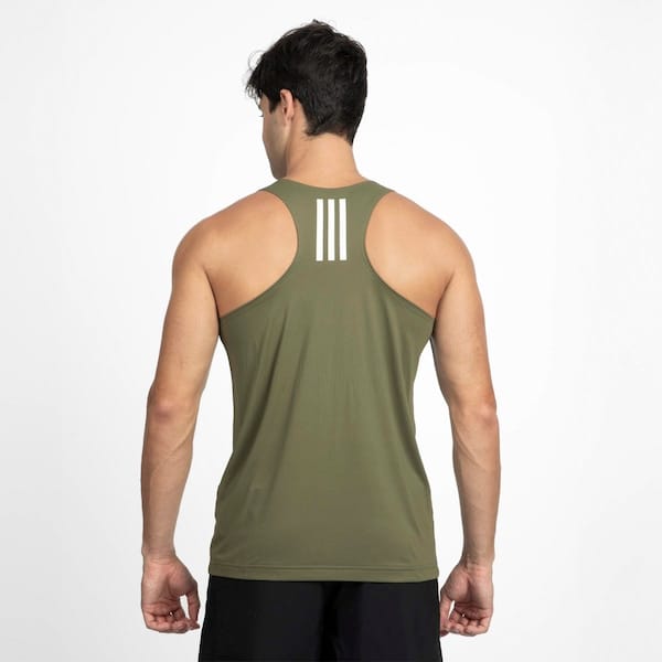 Vista 2 Camiseta Regata Masculina adidas Own The Run 3 Listras Adidas VERDE ESCURO