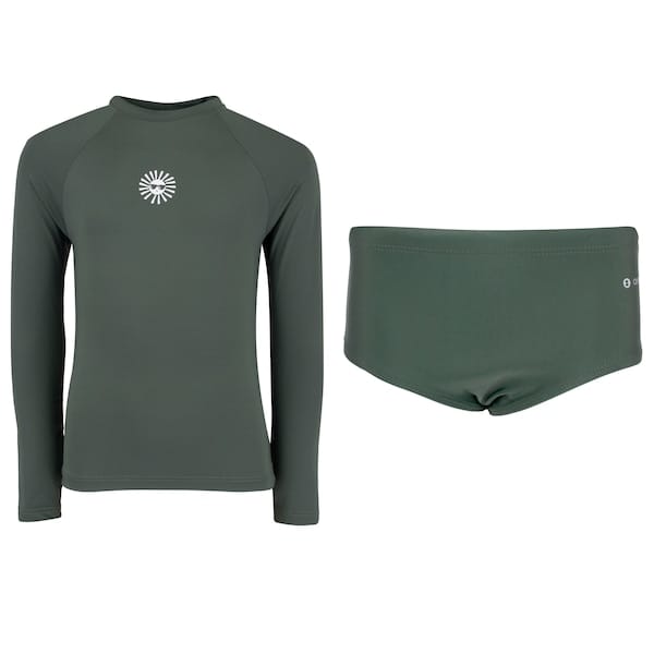 Vista principal Conjunto Infantil Oxer Camiseta Manga Longa + Sunga com Proteção UV Menino Oxer VERDE