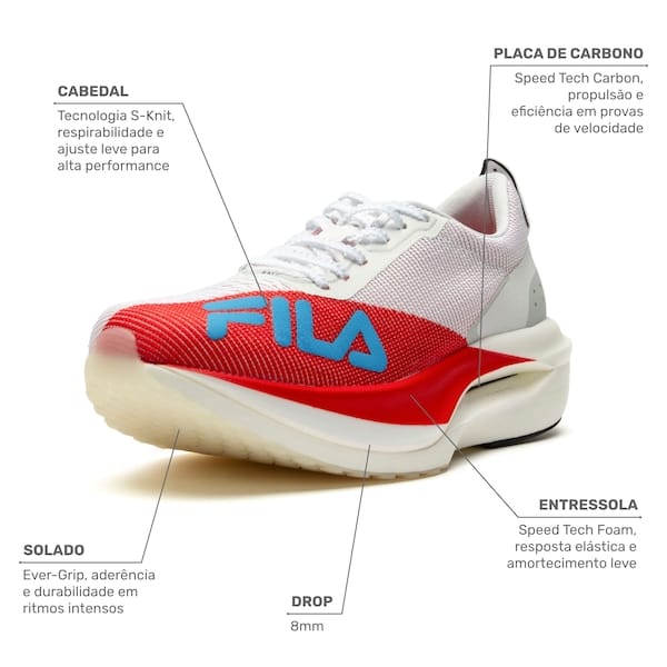 Vista 2 Tênis Masculino Fila Racer Carbon 3 Fila BRANCO/VERMELHO