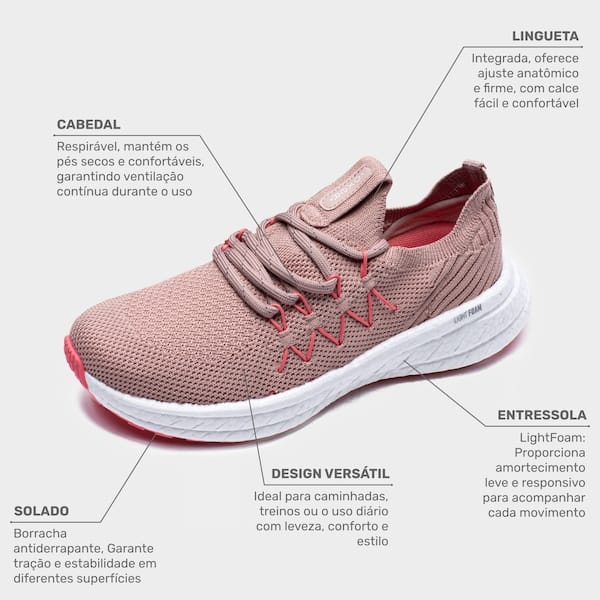 Vista 2 Tênis Feminino Oxer Ritmo Oxer ROSA CLARO