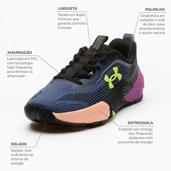 Vista 2 Tênis Unissex Under Armour Tribase Reps 2 SE Under Armour AZUL ESC/ROXO