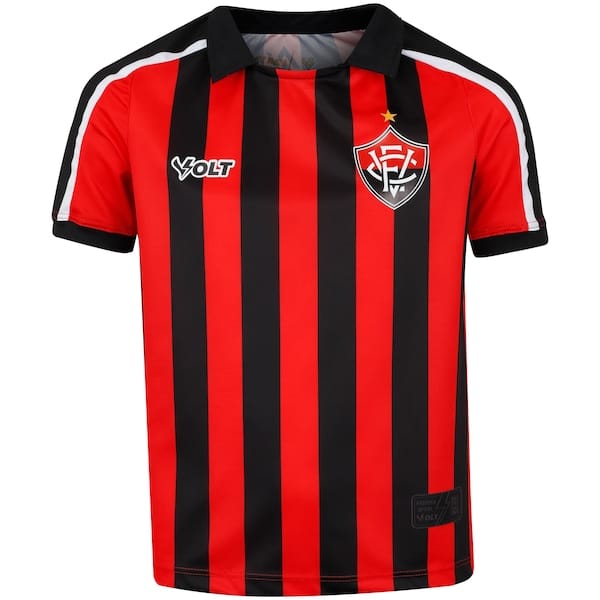 Vista 2 Kit de Uniforme do Vitória-BA I 25/26 Infantil Volt Camiseta + Calção Volt PRETO