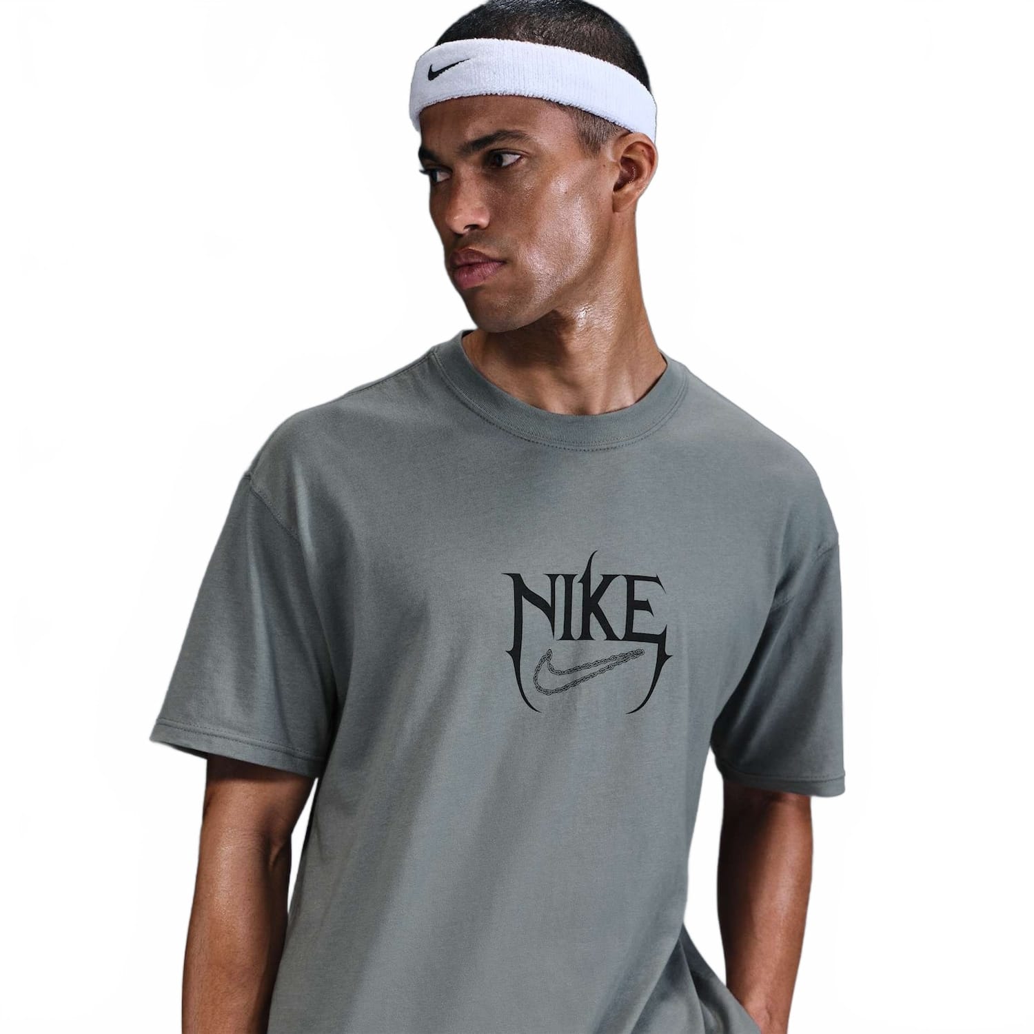 Vista principal Camiseta Nike M90 Verbiage Masculina Nike Cinza