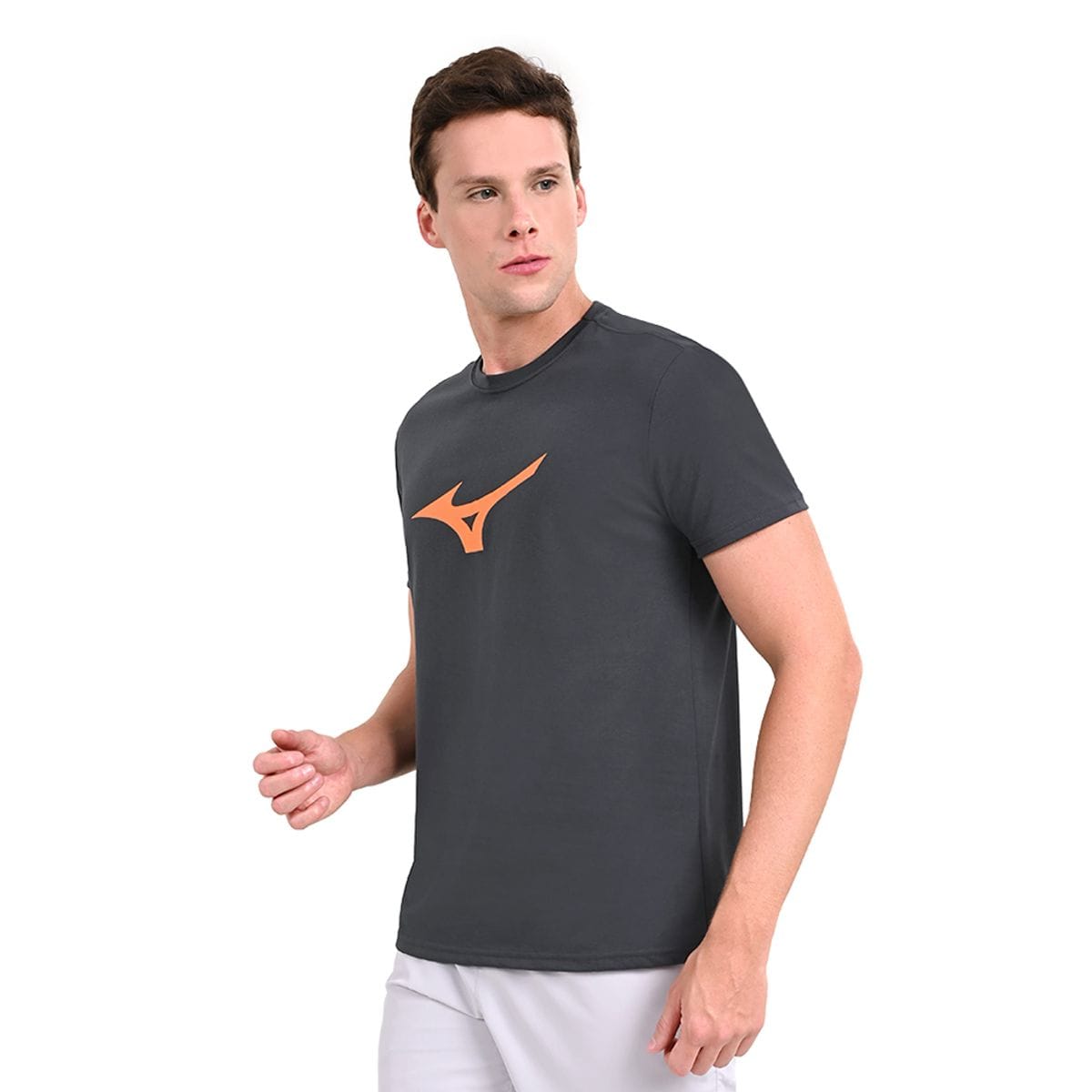 Vista principal Camiseta Casual Masculina Mizuno Basic Big Logo Cinza Mizuno