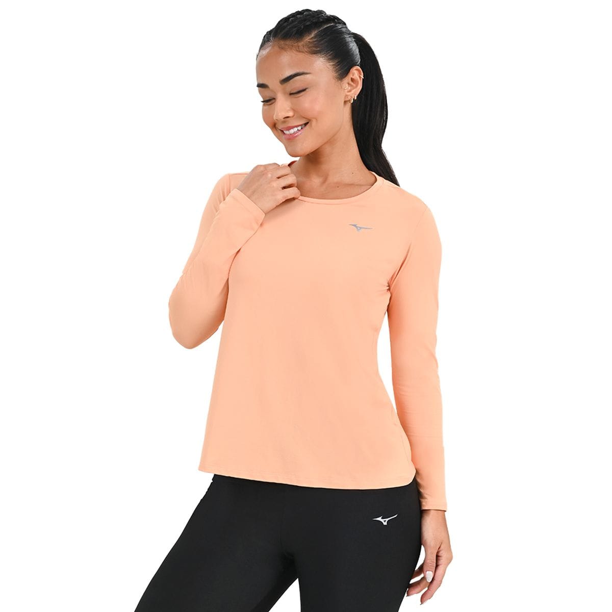 Camiseta Manga Longa de Corrida Feminina Mizuno Pro Uv +50 Laranja