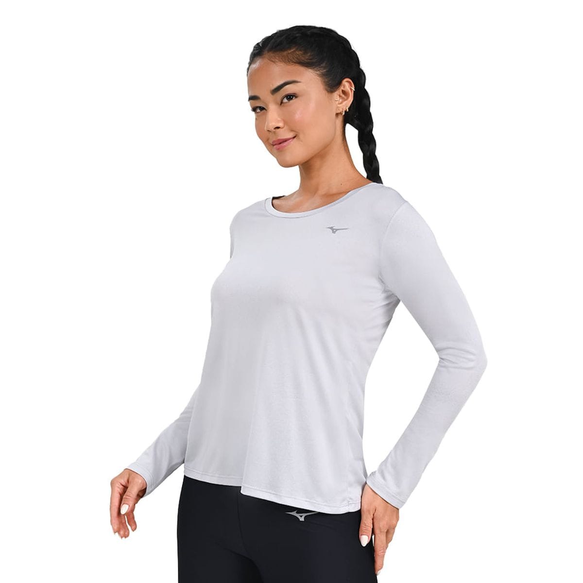 Camiseta Manga Longa de Corrida Feminina Mizuno Nirvana Cinza