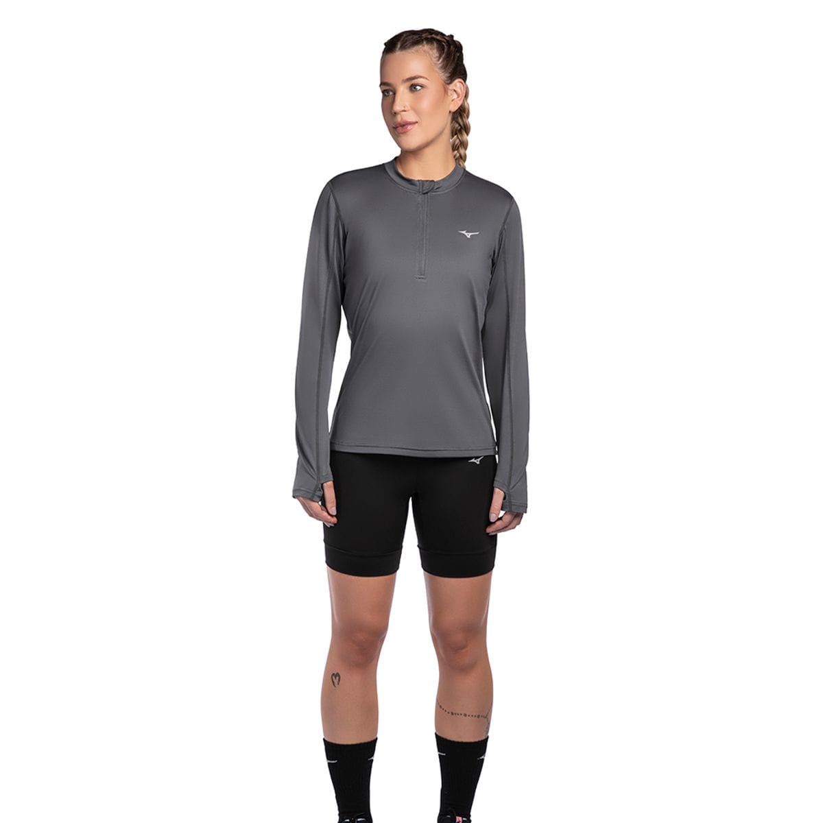 Camiseta Manga Longa de Corrida Feminina Mizuno Térmica Cinza