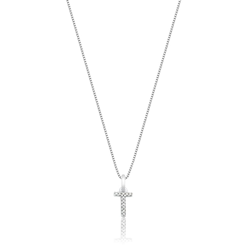 Pingente Letra T com Diamante em Ouro Branco 18k
