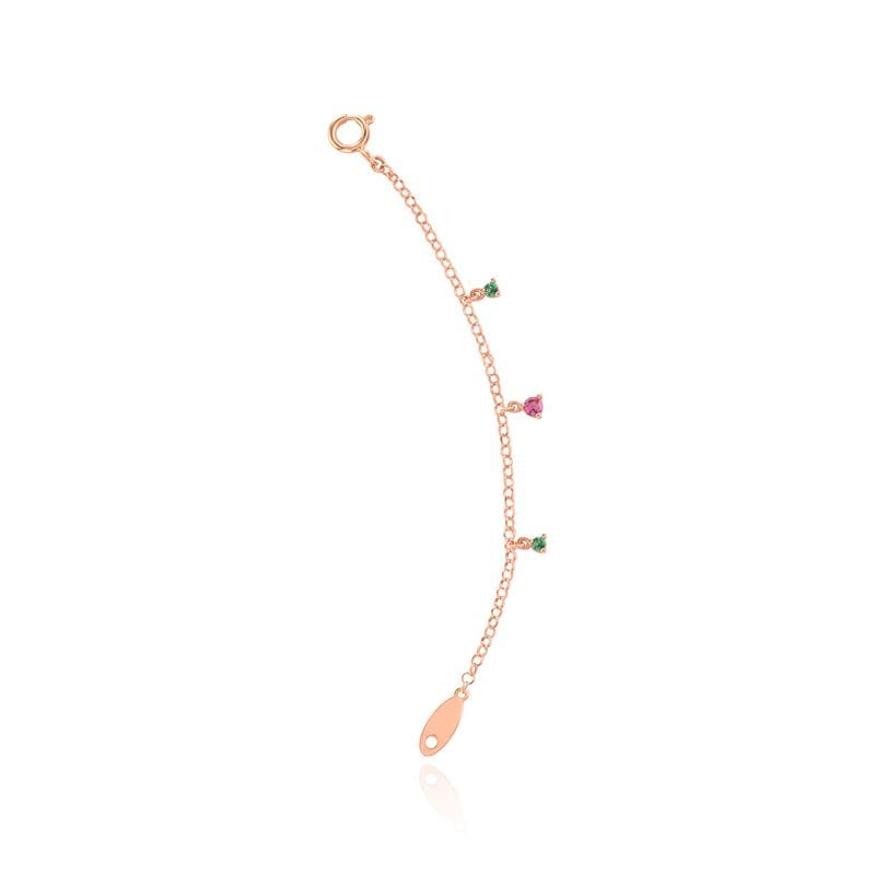 Extensor de Brinco em Ouro Rosé com Turmalina Rosa, Topázio Verde