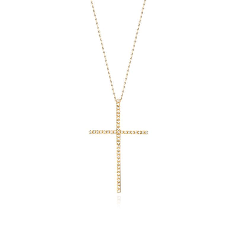 Pingente Cruz com 21 Pontos de Diamantes em Ouro Amarelo 18k