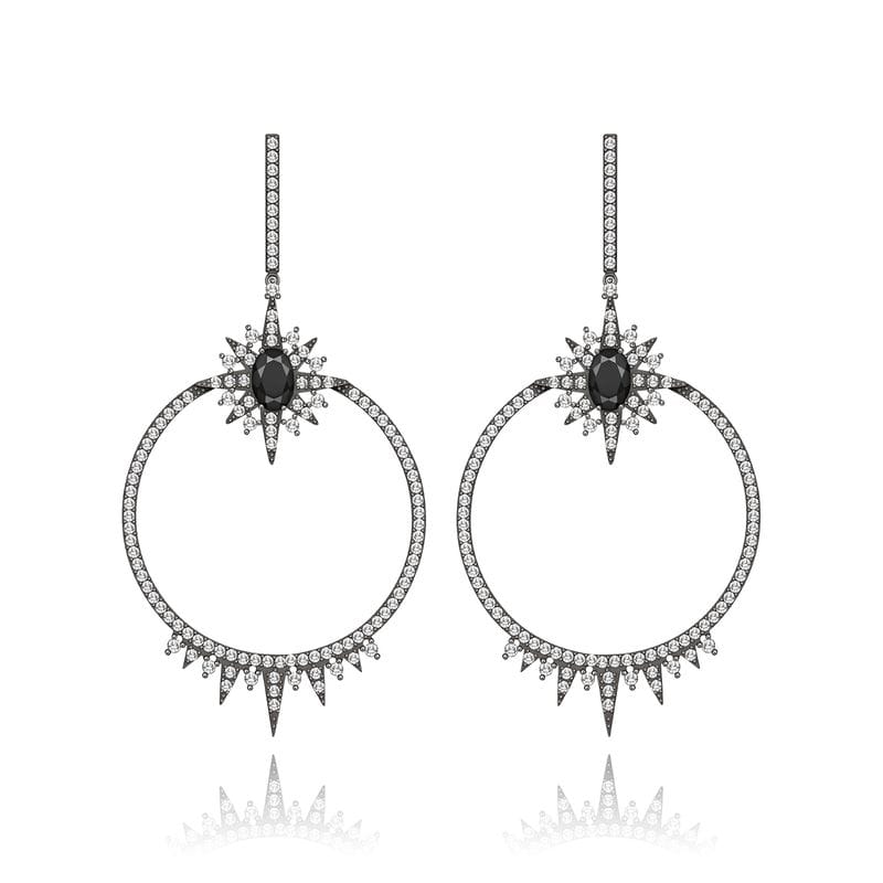 Brinco em Prata com Ródio Negro com Topázio , Quartzo Negro