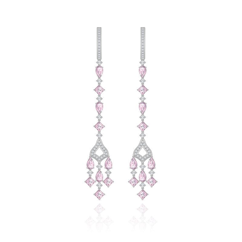 Brinco Chandellier com Quartzo Rosa e Safira em Prata 925