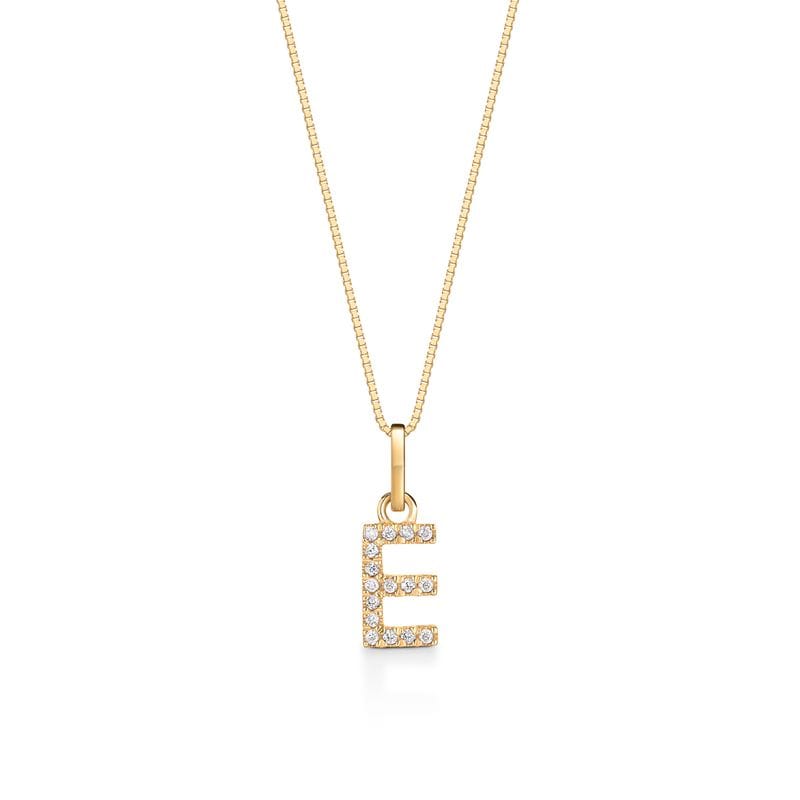 Pingente Letra E com Diamante em Ouro Amarelo 18k
