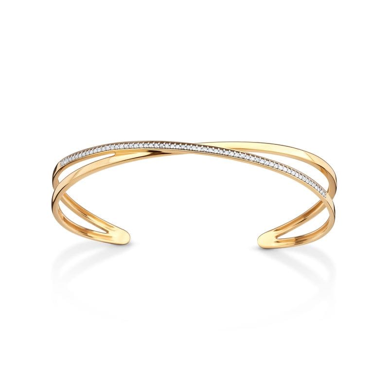 Pulseira Entrelaçada com Diamantes em Ouro Amarelo 18k - 18cm