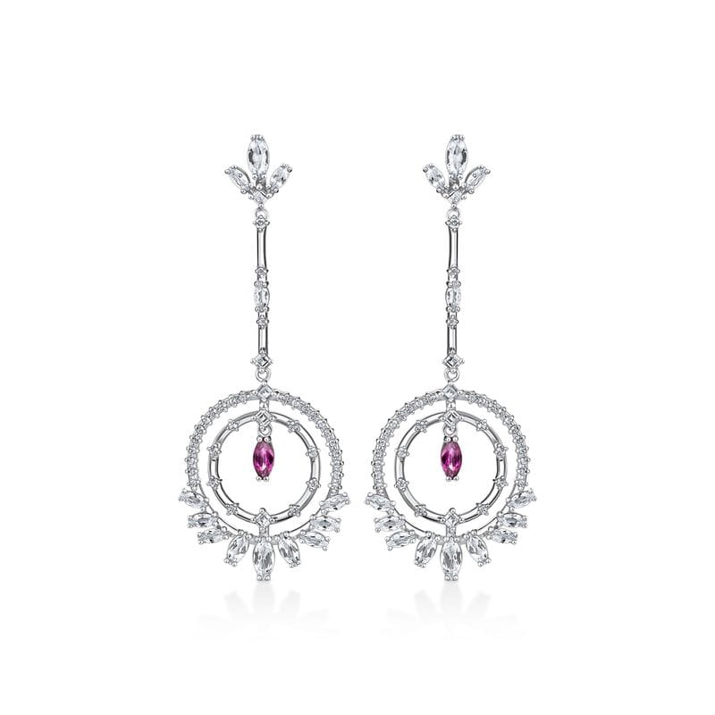 Vista principal Brinco com Topázio e Rodolita em Prata 925 Monte Carlo
