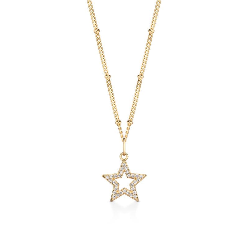 Pingente Estrela Cravejado em Prata 925 com Banho de Ouro Amarelo 18k