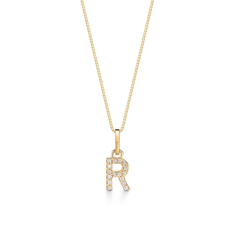Pingente Letra R com Diamante em Ouro Amarelo 18k