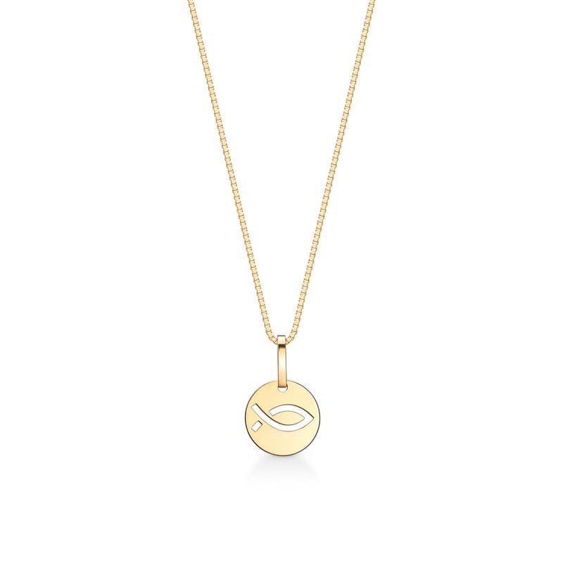 Pingente Peixe Cristão em Ouro Amarelo 18k