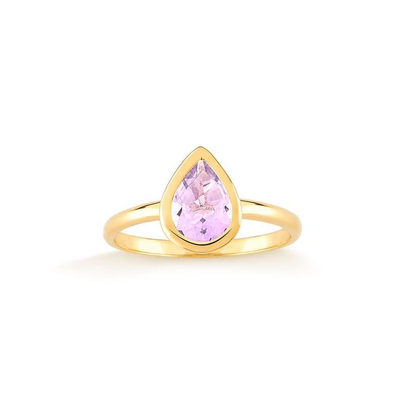 Anel Gota com Ametista em Prata 925 com Banho de Ouro Amarelo 18k